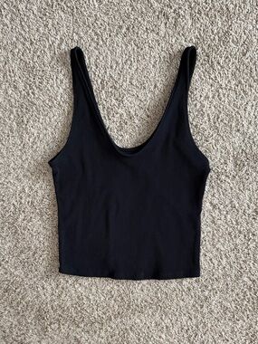 Abercrombie Soft AF Ribbed Black Tank Crop V neck Top Bodycon Size M